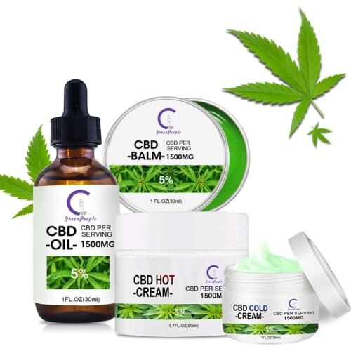 GP GreenPeople 4Pcs Hemp Oil&Balm Joint Pain Relief Refreshing Relieving Pressure Essence Natural Herbal Face&Body Care Cream