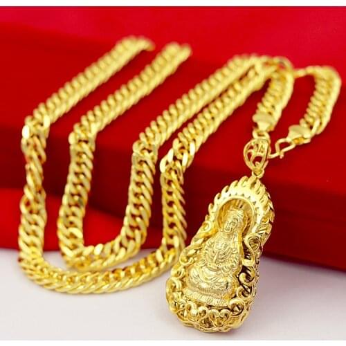 Classic 24K Gold Necklace for Men Gold Fine Jewelry Yellow Gold Luxury Mens Pendant Necklace for Wedding Jewelry Birthday Gifts