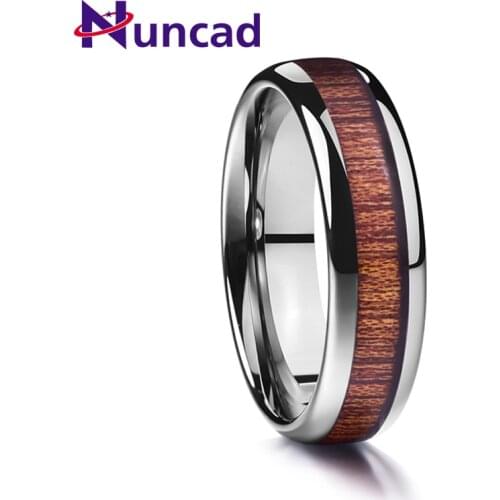 Nuncad 6MM Tungsten Carbide Ring Polished Wood Grain Tungsten Carbide Ring Mens Jewelry Never Fade Fashion Jewelry Comfort Fit