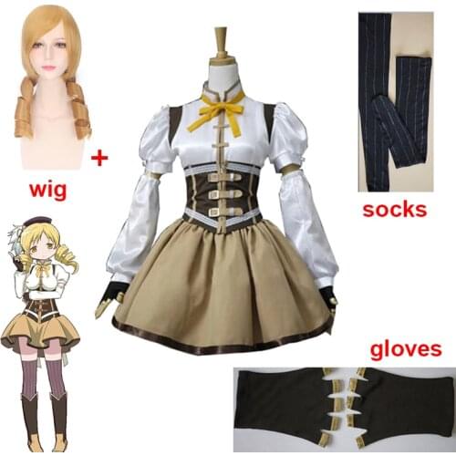 Anime Puella Magi Madoka Magica Tomoe Mami Cosplay Costume Full Set Socks Include Wig Halloween Party Costume