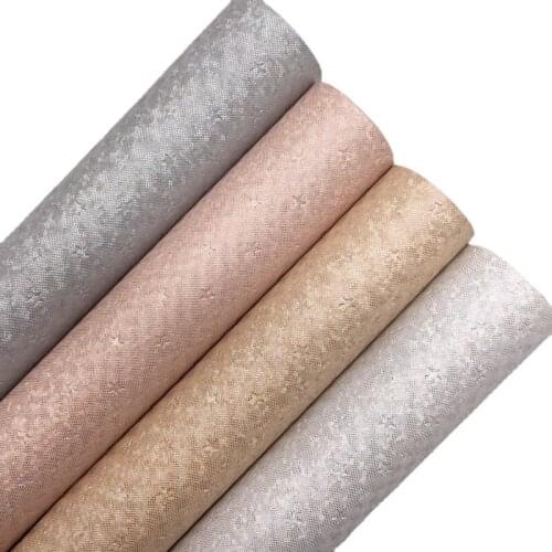 LEOsyntheticoDIY Iridescent Stars Embossed Synthetic Faux leather Vinyl Fabric Sheets for Bows DIY 21X29CM R134B