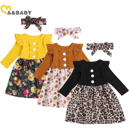 Ma&Baby 6M-5Y Autumn Spring Toddler Kid Girls Flower Dress Long Sleeve Flower Knitted Dresses For Girl DD43