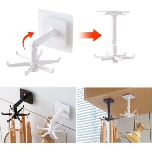 Multifunctional hook Rotatable kitchen rack Punch-free Hook up Self Adhesive Wall-hook Kitchen Hanger organizer