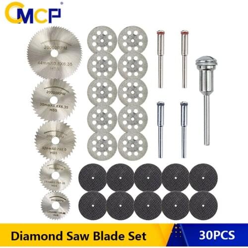 CMCP 30pcs HSS Mini Circular Saw Blade Set Resin Cut-Off Wood Cutting Disc Diamond Metal Saw Blade Power Tools for Dremel Drill
