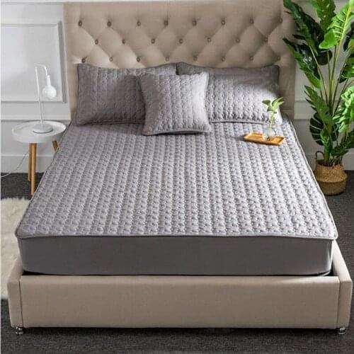 Thick Cotton Queen Bed Mattress Cover Keep Warm High-quality Solid Color Brushed Elastic Fitted Sheet Not Include Pillowcase