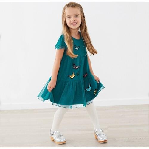 Girls Clothes Short Sleeve Summer Lace Dresses New Product Embroidery Princess Dress Childrens Cartoon Dinosaur Vestido Custome