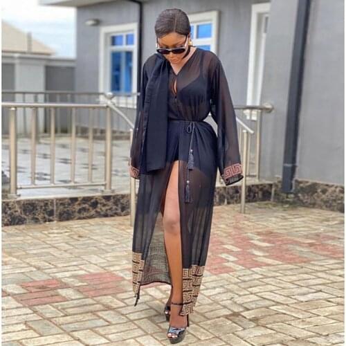 Sexy African Dashiki Chiffon Summer Women Maxi Long Dress Plaid Diamond Transparent Luxury Design Fashion Brand Vestidos