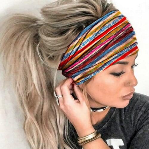 Bohemia Wide Cotton Stretch Women Headbands Headpiece Head Wrap Turban Headwear 2021 Elastic Hair Bands Turban Sports Boho