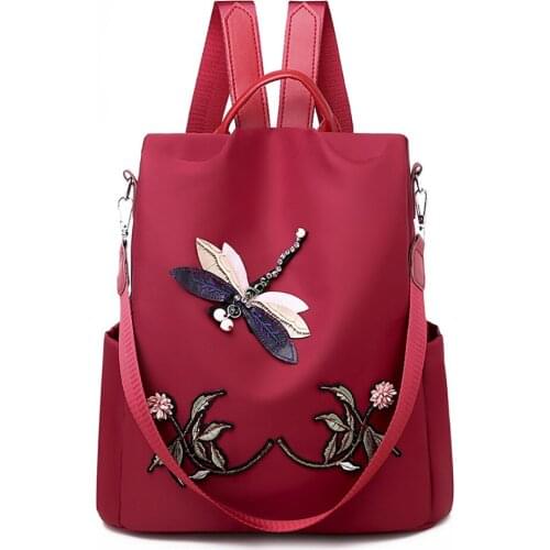 Backpack For Women 2021 New 3D Embroidered Dragonfly Chinese Style Backpacks Outdoor Large Capacity Travel Bags High Quality