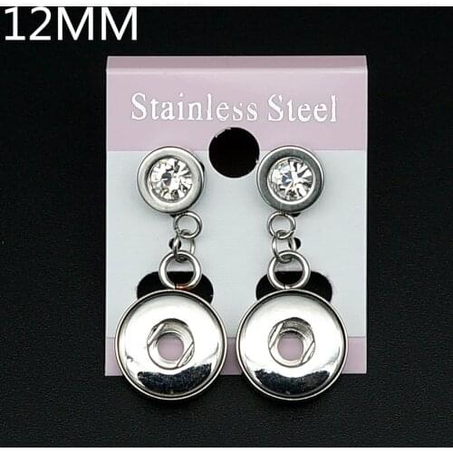 Fashion Rhinestone stainless steel Drop earrings snap earrings fit 12MM snap buttons jewelry JA0020