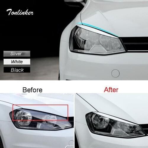 Tonlinker Cover Case Sticker for VW NEW GOLF MK7 Car Styling 2 PCS ABS Chrome Front Headlight Eyebrow Bright sticker accessories