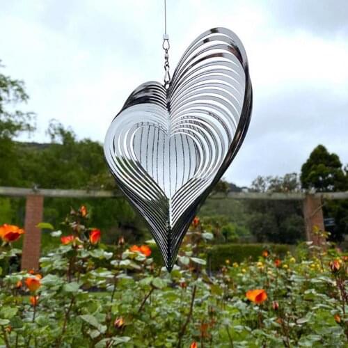 Wind Chimes Eye-catching Attractive Stainless Steel Heart Shape Wind Spinner Hanging Pendant for Home