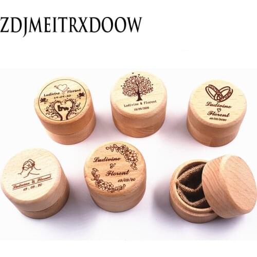Vintage Round Wedding Wood Ring Box Jewelry Storage Box Necklace Earrings Container Storage Case
