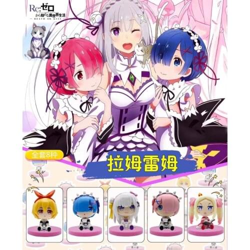 Japan capsule toys anime cute kawaii Emilia Rem Ram Beatrice Baumann Echidna Argyle blind box gashapon sitting figures ornament