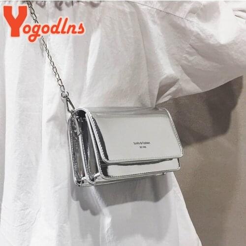 Yogodlns Fashion Chains Crossbody Bag Patent Leather Shoulder Bag French Small Square Bag Casual Lady Messenger Bag Handbag sac