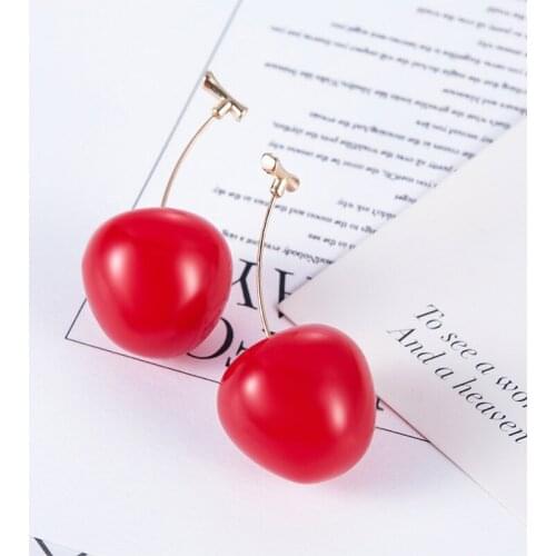 2021 New Japan Korean Cherry Fruit Shaped Drop Earrings For Women Sweet Girls Cute Brincos Line Pendientes Jewelry Gifts