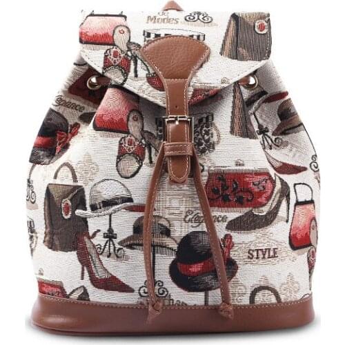 Womens Jacquard Bucket Backpack Print PU Belt Lively Fashion Light luxury Drawstring Back Bag for Woman Girls Female 2019