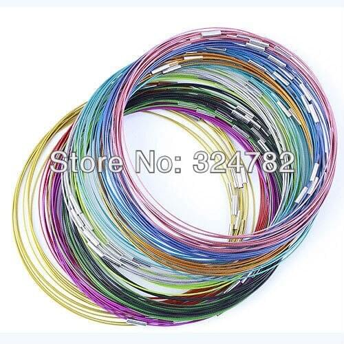 100pcs 18 Inch Mixed Color 1MM Stainless Wire Cable Steel Chain Cord Necklace Screw Clasp Jewelry findings