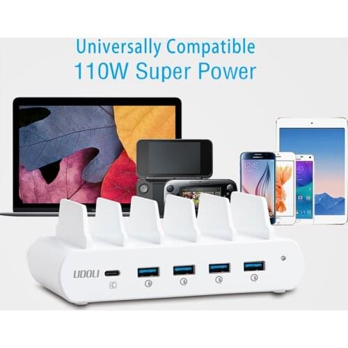 110W 5 Ports USB USB-C Type-C QC 3.0 Universal Laptop Charger Charging Station for Notebook Macbook iPhone X/iPhone 8/ iPhone xs