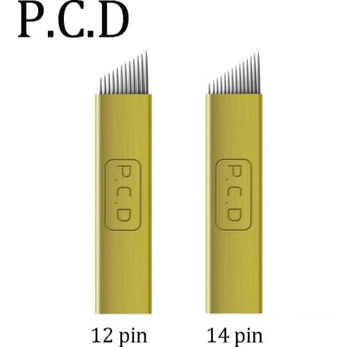 20 pcs PCD 12 Pin 14 needles Permanent Makeup Eyebrow Tatoo Blade Microblading Needles For 3D Embroidery Manual Tattoo Pen Ma
