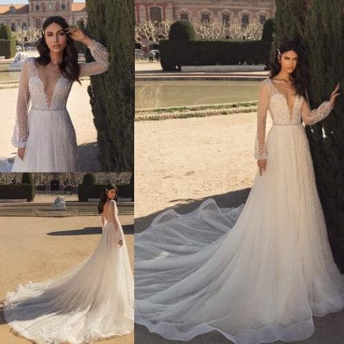 2020 Ball Gown Wedding Dresses Lace Sequins Applique Bling Bling Latern Sleeve Vestido De Noiva Custom Made Bridal Dress