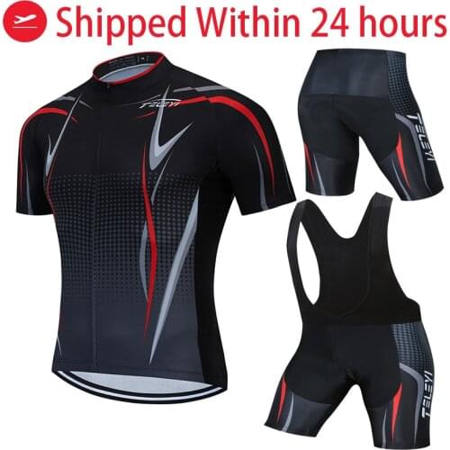 2021 TELEYI Team black Cycling Clothing Bike Jersey Ropa Mens Bicycle Summer Cycling Jerseys 19D Gel Pad Bike Shorts