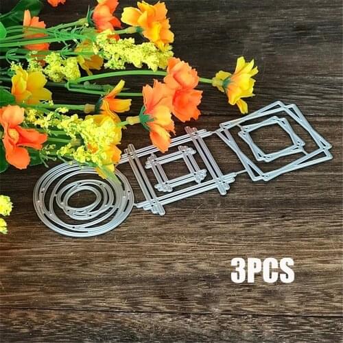 3PCS Circle Square Metal Cutting Dies for Scrapbooking DIY Album Embossing Folder Paper Card Maker Template Decor Stencils Craft