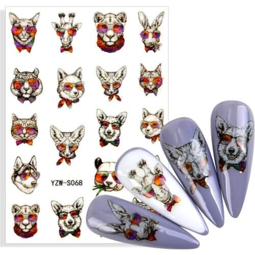 3D Nail Art Sticker Water Decal Slider Cat Giraffe Rabbit Panda Ocean Animals Insect Self-adhesive Manicure Nail Art Decoration