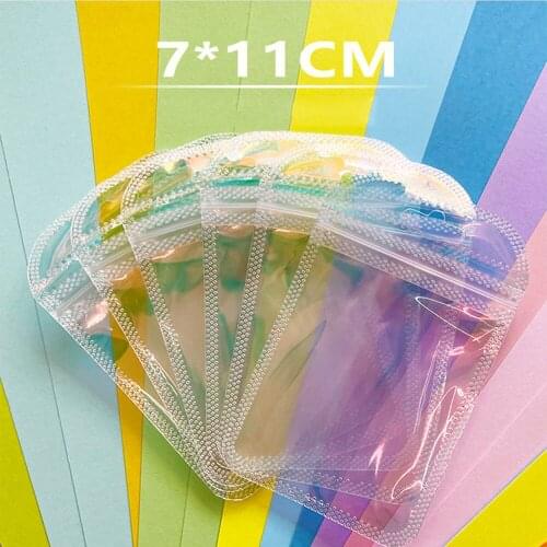 50pcs Laser Ziplock Bag 7x11cm Small Gift Packaging Bag Clear Holographic Jewelry Store Zipper Thick Self Sealing Zip Lock Bags