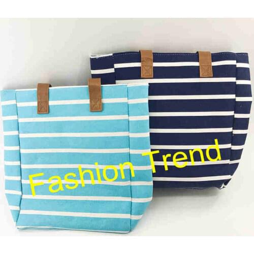 50pcs/lot free shipping 2018 New arrival lady beach tote canvas bag with pu ropes