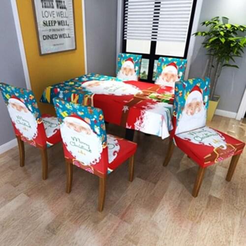 6PCS Christmas Santa Claus Universal Stretch Chair Cover Tablecloth Xmas Decor Hotel Restaurant Home Stretch Shair Slipcovers