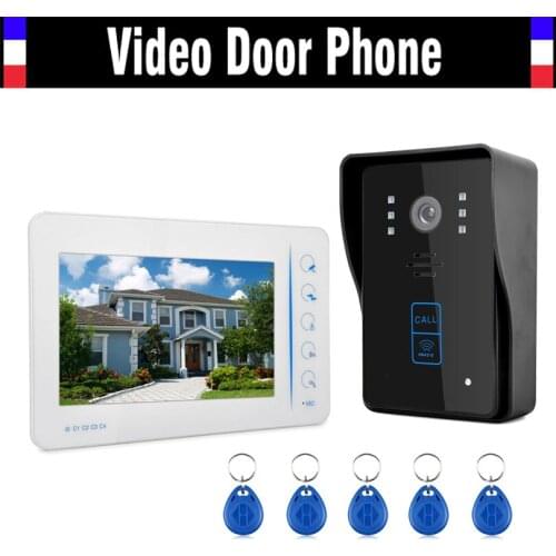 7" Touch LCD Monitor Video Door Phone Intercom Video Doorbell System with 5 PCS RFID Keyfobs Support 4 Channel CCTV Camera