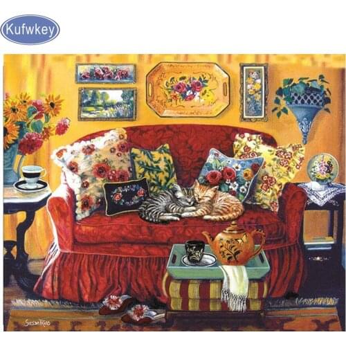 Diy 5d diamond painting Living room view rhinestone pasted cross stitch square diamond embroidery Cat handcraft crafts painting