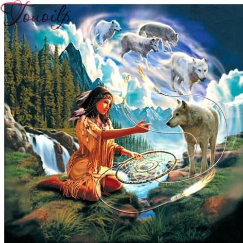 5d Diy Diamond Painting Cross Stitch Beautiful Girl and Wolves square&round Diamond Mosaic Diamond Embroidery