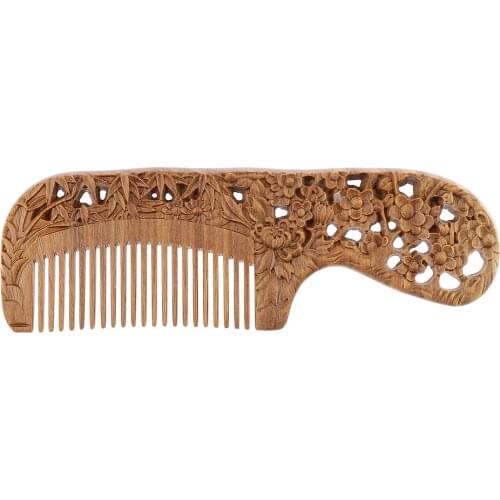 Antique Natural Sandalwood Wood Carving Comb Wide Tooth Anti-static Massage