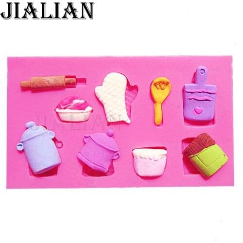 Free shipping Rolling pin pot gloves Toys chocolate wedding cake decorating tools DIY baking fondant silicone mold T0406