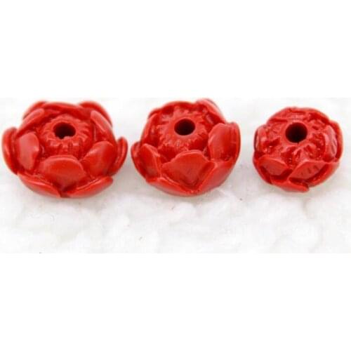 10pcs/lot Carved Lotus Flower Spacer Beads Natural Red Cinnabar Round Beads for DIY Charm Beading Bracelet Jewelry Findings