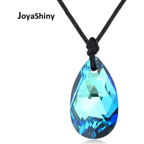 2018 Genuine Made With Swarovski Elements Crystal Water Drop Pendant Necklace With Rope Chain No Clasp For Women Vintage Jewelry