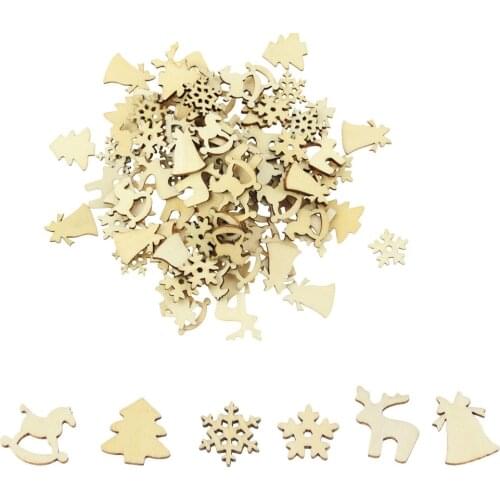 100PCS Wooden Christmas Tree Ornaments Mini Snowflake Tree Hanging Pendants Christmas Decorations for Home New Year Gift