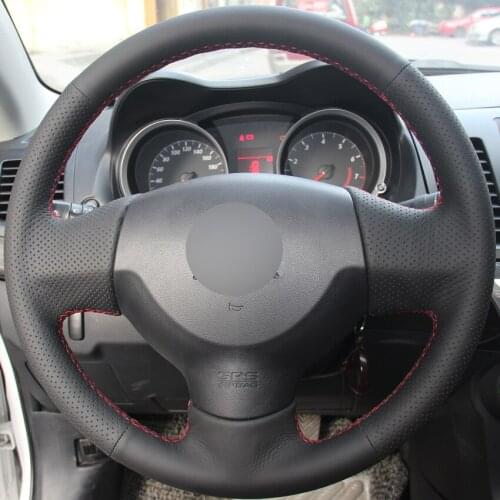 For Mitsubishi Lancer EX 10 Lancer X Outlander Black Leather DIY Hand-stitched Car Steering Wheel Cover Safe Non-Slip