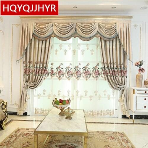 European luxury classic embroidered living room curtains for villas apartments high-quality gray elegant curtains for bedroom