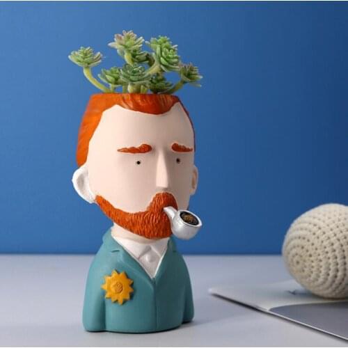 European Cartoon Van Gogh Flower Pot Resin Sculpture Home Livingroom Desktop Ornaments Crafts Coffee Table Funishings Decoration