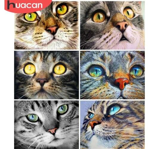 HUACAN 3D DIY Diamond Painting Animal Cat Eyes Full Drill Diamond Embroidery Cross-stitch Kits Needlework Decor For Home
