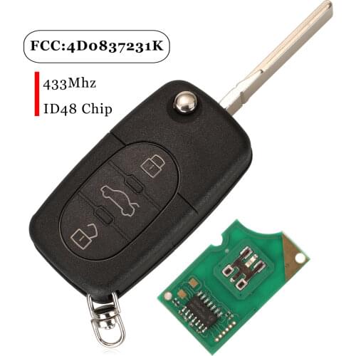 Jingyuqin 3 Buttons Smart Remote Car Key Fob 433Mhz ID48 4D0837231A/K For Audi A3 A4 A6 A8 RS6 TT Replacement
