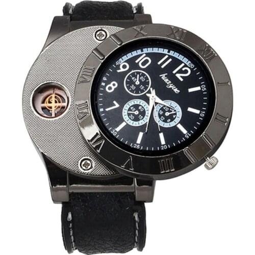 Hot Sell Watch Lighter USB Electric Arc Lighter Gadgets For Men Gift Mens Quartz Wristwatch