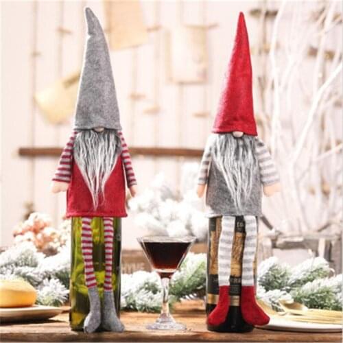 2pcs Cute Faceless Doll Wine Bottle Covers New Year Christmas Table Decorations Christmas Home Decoration Free Shipping