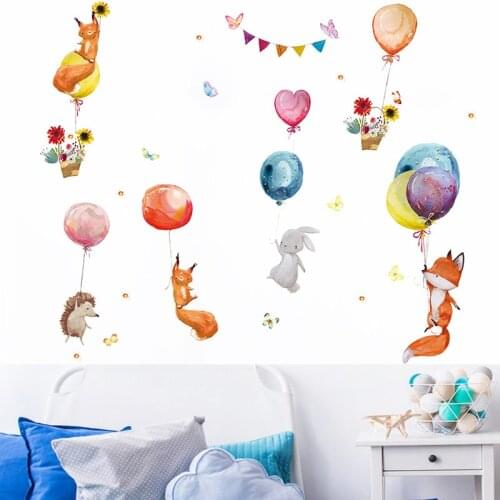Cute Animals Balloon Wall Sticker For Kids Room Children Bedroom Living Room Wall Decor Kid Rooms Wall Decor Stickers Waterproof