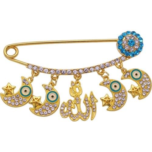 Islam Persian Crescent Moon Star Amulet muslim Allah muslim brooch baby pin