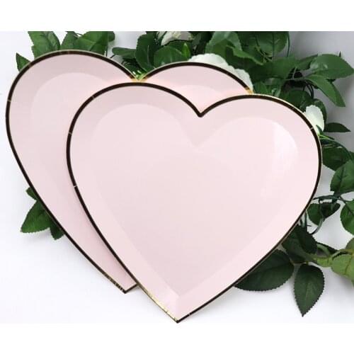 40Pcs/Lot Pink Disposable Tableware Set Heart-Shaped Paper Plates Cups Wedding Decor Birthday Valentines Day Baby Shower Party
