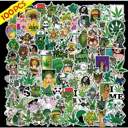 100pcs Weed Character Leaves Graffiti Stickers Baby Children Classic DIY Toy Bike Travel Luggage Guitar Waterproof PVC Decals